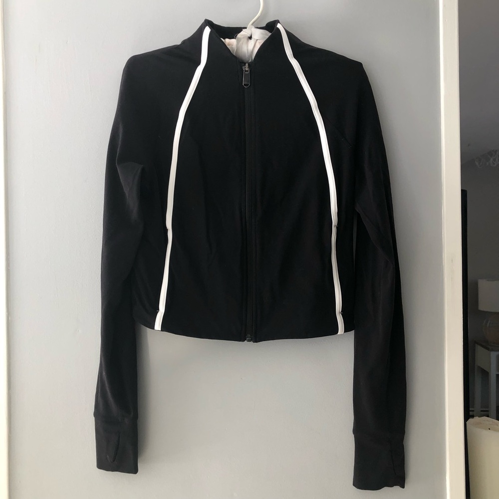 Athleta Crop Black Jacket w/ White Trim